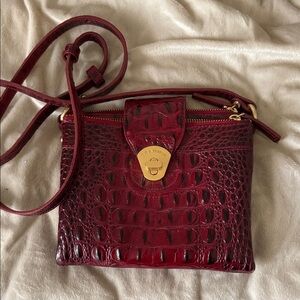 Brahmin Burgundy Crocodile-Embossed Crossbody Bag